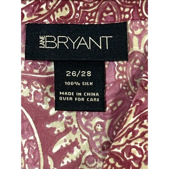 Lane Bryant Blouse 26 28 Mauve Print 100% Silk V Neck Asymmetric Sleeves - Picture 6 of 9